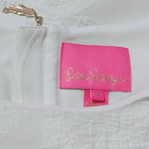 Lilly Pulitzer - 4 - Kayla Stretch Dress Fern Pucker Jacquard Bell Sleeve White - Picture 8 of 9
